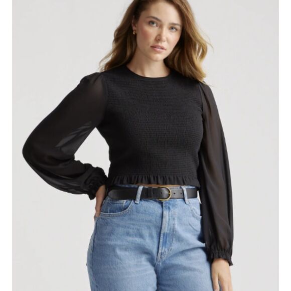 Quince Tops - quince Chiffon Cropped Smocked Blouse xs